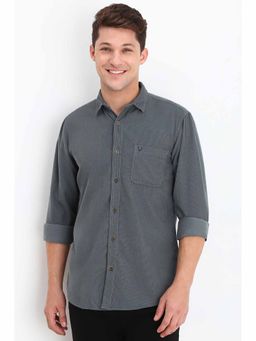Allen Solly - Men's Grey Custom Fit Textured Full Sleeves Casual Shirts