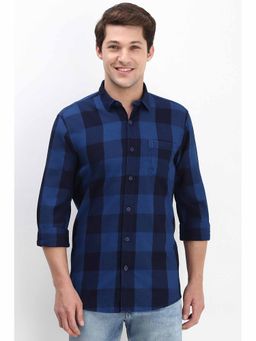 Allen Solly - Men's Navy Blue Custom Fit Checks Full Sleeves Casual Shirts