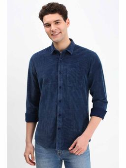 Allen Solly - Men's Navy Blue Custom Fit Solid Full Sleeves Casual Shirts