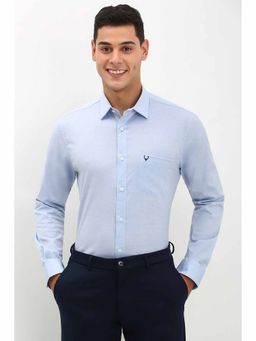 Allen Solly - Men's Blue Slim Fit Textured Full Sleeves Formal Shirt