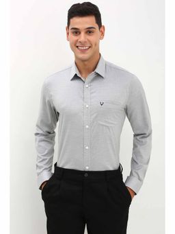 Allen Solly - Men's Grey Slim Fit Textured Full Sleeves Formal Shirt