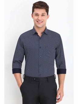 Allen Solly - Men's Navy Blue Slim Fit Print Full Sleeves Formal Shirt