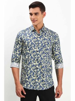 Allen Solly - Men's Blue Slim Fit Print Full Sleeves Casual Shirts