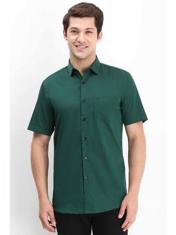 Allen Solly - Men's Green Slim Fit Solid Half Sleeves Casual Shirts