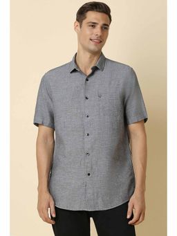 Allen Solly - Men's Grey Slim Fit Textured Half Sleeves Casual Shirts