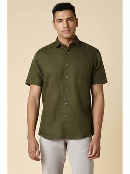 Allen Solly - Men's Olive Slim Fit Textured Half Sleeves Casual Shirts