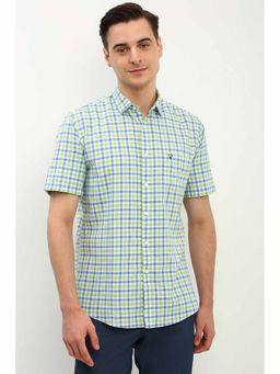 Allen Solly - Men's Green Slim Fit Checks Half Sleeves Casual Shirts