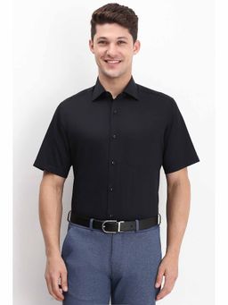 Allen Solly - Men's Black Regular Fit Solid Half Sleeves Formal Shirt
