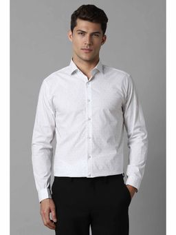 Louis Philippe - Men's White Super Slim Fit Print Full Sleeves Formal Shirt