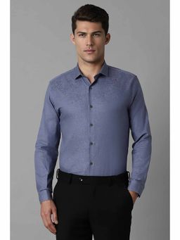 Louis Philippe - Men's Blue Super Slim Fit Print Full Sleeves Formal Shirt