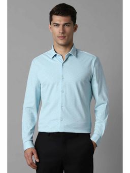 Louis Philippe - Men's Blue Super Slim Fit Print Full Sleeves Formal Shirt