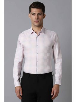 Louis Philippe - Men's Pink Super Slim Fit Checks Full Sleeves Formal Shirt