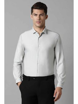 Louis Philippe - Men's Grey Super Slim Fit Solid Full Sleeves Formal Shirt
