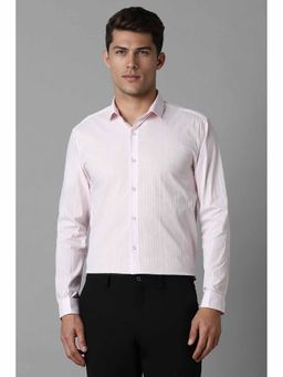 Louis Philippe - Men's Pink Super Slim Fit Stripe Full Sleeves Formal Shirt