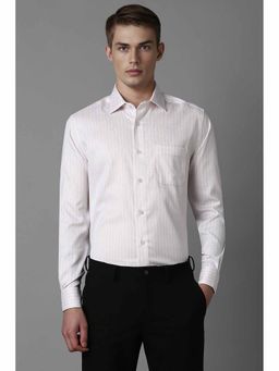 Louis Philippe - Men's White Classic Fit Stripe Full Sleeves Formal Shirt