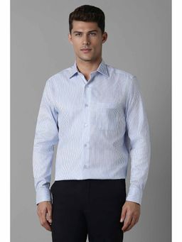 Louis Philippe - Men's Blue Classic Fit Stripe Full Sleeves Formal Shirt