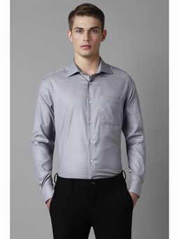 Louis Philippe - Men's Grey Classic Fit Textured Full Sleeves Formal Shirt