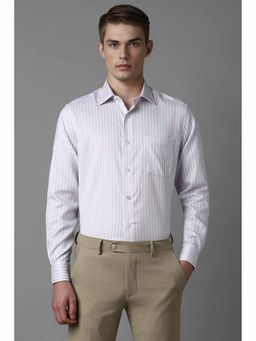 Louis Philippe - Men's Purple Classic Fit Stripe Full Sleeves Formal Shirt