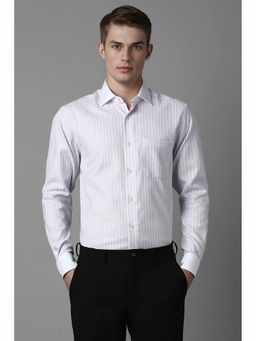 Louis Philippe - Men's Purple Classic Fit Stripe Full Sleeves Formal Shirt