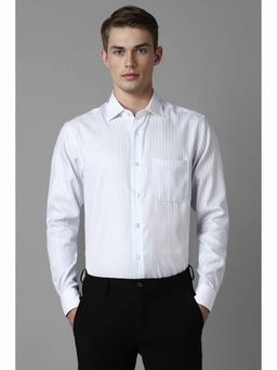 Louis Philippe - Men's Blue Classic Fit Stripe Full Sleeves Formal Shirt