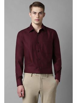 Louis Philippe - Men's Maroon Classic Fit Solid Full Sleeves Formal Shirt