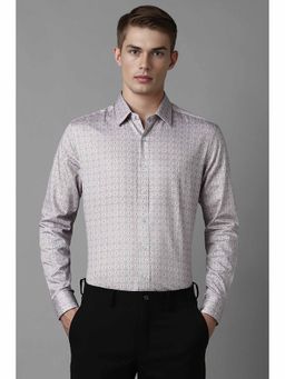 Louis Philippe - Men's Grey Slim Fit Print Full Sleeves Formal Shirt