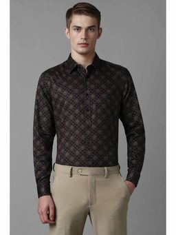 Louis Philippe - Men's Black Slim Fit Print Full Sleeves Formal Shirt