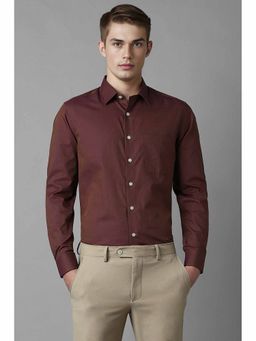 Louis Philippe - Men's Brown Slim Fit Print Full Sleeves Formal Shirt