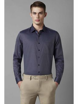 Louis Philippe - Men's Grey Slim Fit Print Full Sleeves Formal Shirt