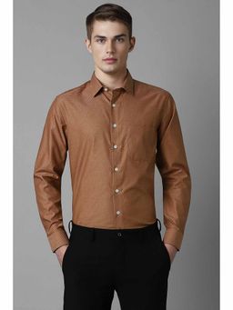 Louis Philippe - Men's Brown Slim Fit Print Full Sleeves Formal Shirt