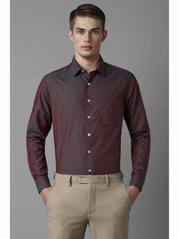 Louis Philippe - Men's Maroon Slim Fit Print Full Sleeves Formal Shirt