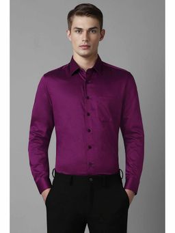 Louis Philippe - Men's Purple Slim Fit Solid Full Sleeves Formal Shirt