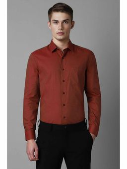 Louis Philippe - Men's Maroon Slim Fit Print Full Sleeves Formal Shirt