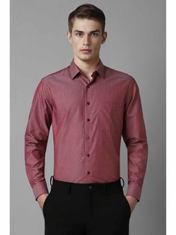 Louis Philippe - Men's Maroon Slim Fit Print Full Sleeves Formal Shirt