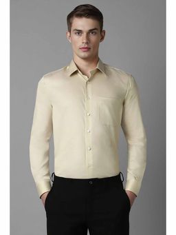 Louis Philippe - Men's Beige Slim Fit Solid Full Sleeves Formal Shirt