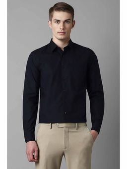 Louis Philippe - Men's Navy Blue Slim Fit Print Full Sleeves Formal Shirt