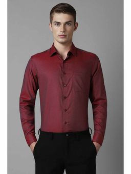 Louis Philippe - Men's Maroon Slim Fit Print Full Sleeves Formal Shirt