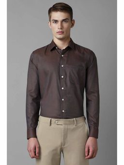 Louis Philippe - Men's Brown Slim Fit Print Full Sleeves Formal Shirt