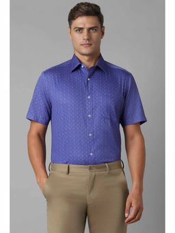 Louis Philippe - Men's Blue Classic Fit Print Half Sleeves Formal Shirt