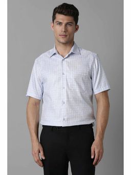 Louis Philippe - Men's White Classic Fit Checks Half Sleeves Formal Shirt