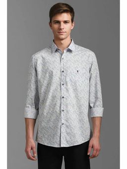 Louis Philippe - Men's White Slim Fit Print Full Sleeves Casual Shirt