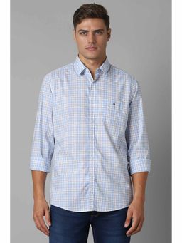 Louis Philippe - Men's Blue Slim Fit Checks Full Sleeves Casual Shirt