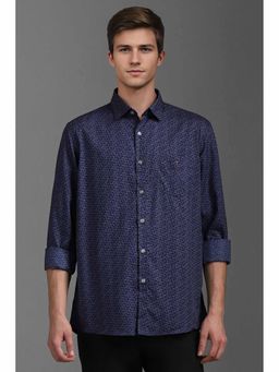 Louis Philippe - Men's Navy Blue Slim Fit Print Full Sleeves Casual Shirt