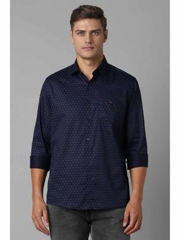 Louis Philippe - Men's Navy Blue Slim Fit Print Full Sleeves Casual Shirt