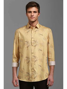 Louis Philippe - Men's Yellow Classic Fit Print Full Sleeves Casual Shirt