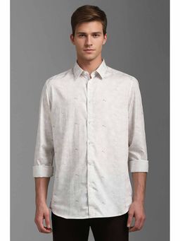 Louis Philippe - Men's White Classic Fit Print Full Sleeves Casual Shirt