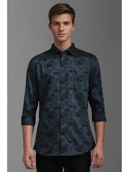 Louis Philippe - Men's Green Slim Fit Print Full Sleeves Casual Shirt