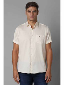 Louis Philippe - Men's Beige Slim Fit Print Half Sleeves Casual Shirt