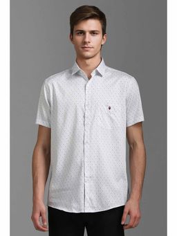 Louis Philippe - Men's White Slim Fit Print Half Sleeves Casual Shirt