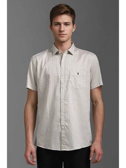 Louis Philippe - Men's Beige Slim Fit Print Half Sleeves Casual Shirt